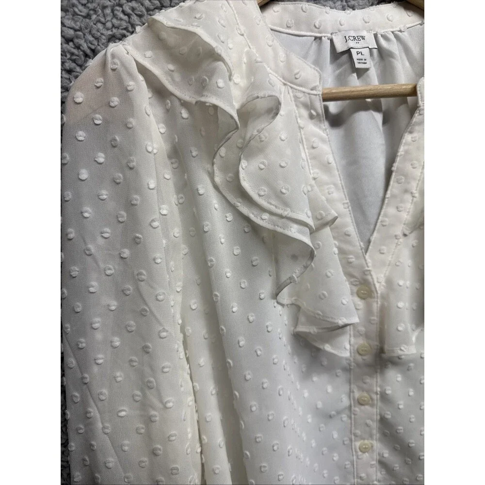 J Crew Long Sleeve Blouse Ivory With Ruffle Size PL